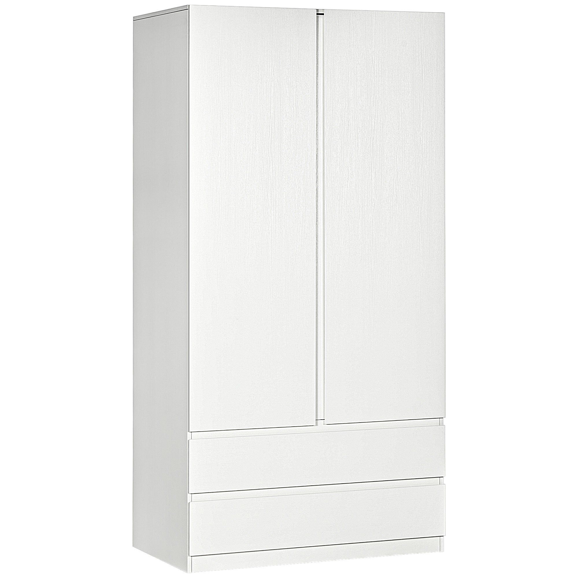 Wardrobe Wardrobe in white chipboard with hangers and 2 sliding drawers for bedrooms, 100x60x200 cm - Borgè