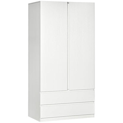 Wardrobe Wardrobe in white chipboard with hangers and 2 sliding drawers for bedrooms, 100x60x200 cm - Borgè