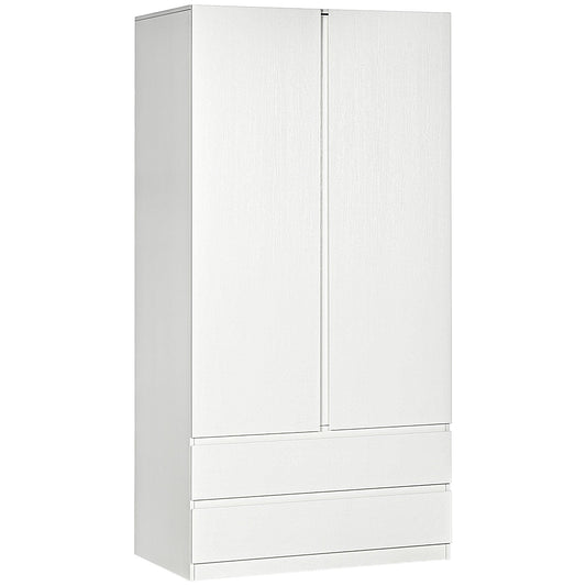 Wardrobe Wardrobe in white chipboard with hangers and 2 sliding drawers for bedrooms, 100x60x200 cm