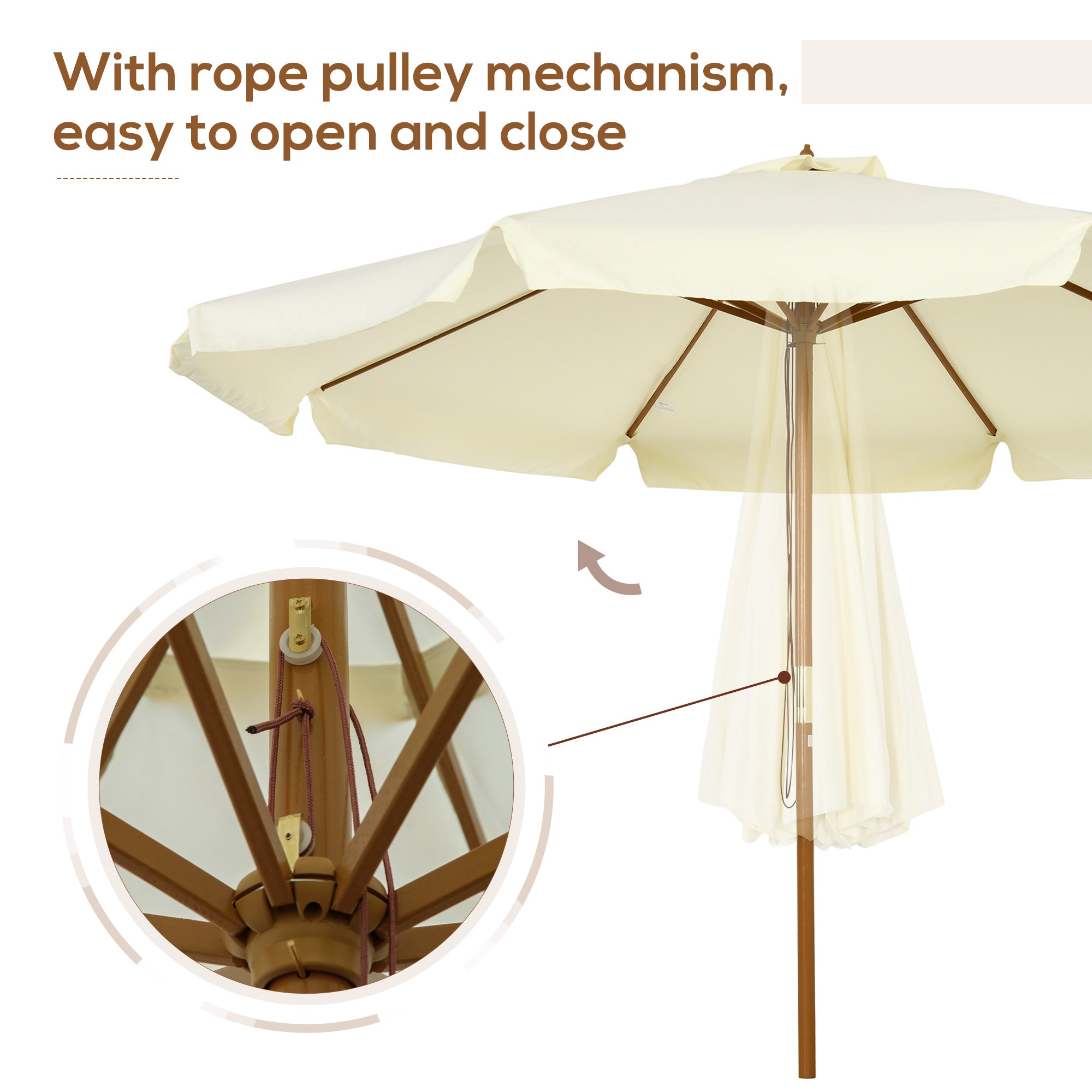 Outsunny garden umbrella with double roof, in bamboo wood and polyester, Ã˜325x250 cm, beige - Borgè