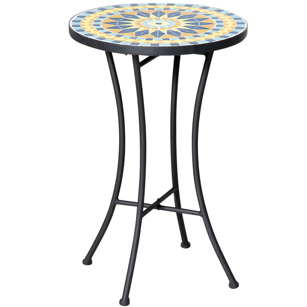 Metal Garden Coffee Table with Mosaic Top, Ф35.5x53.5cm - Borge' Group Limited