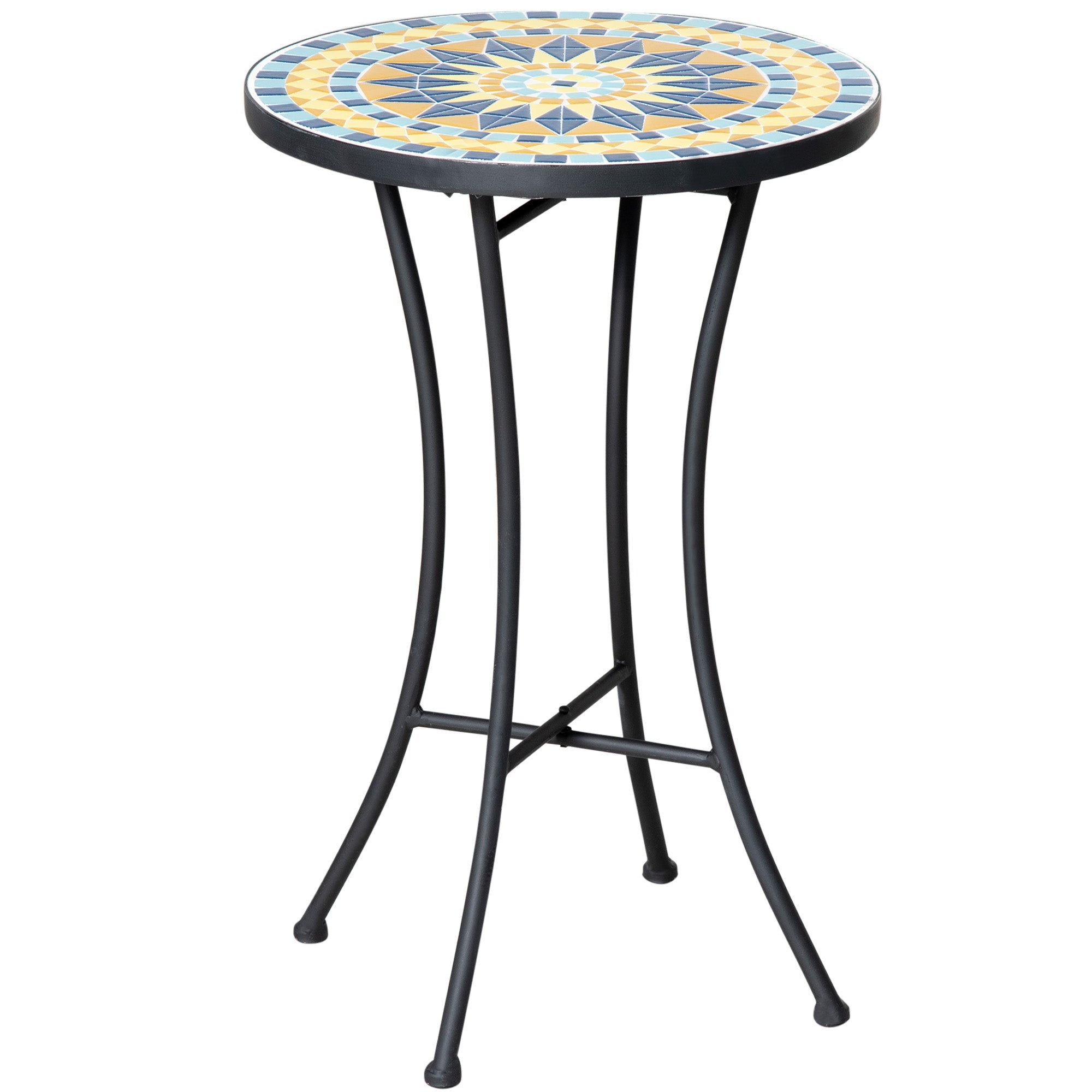 Metal Garden Coffee Table with Mosaic Top, Ф35.5x53.5cm - Borge' Group Limited
