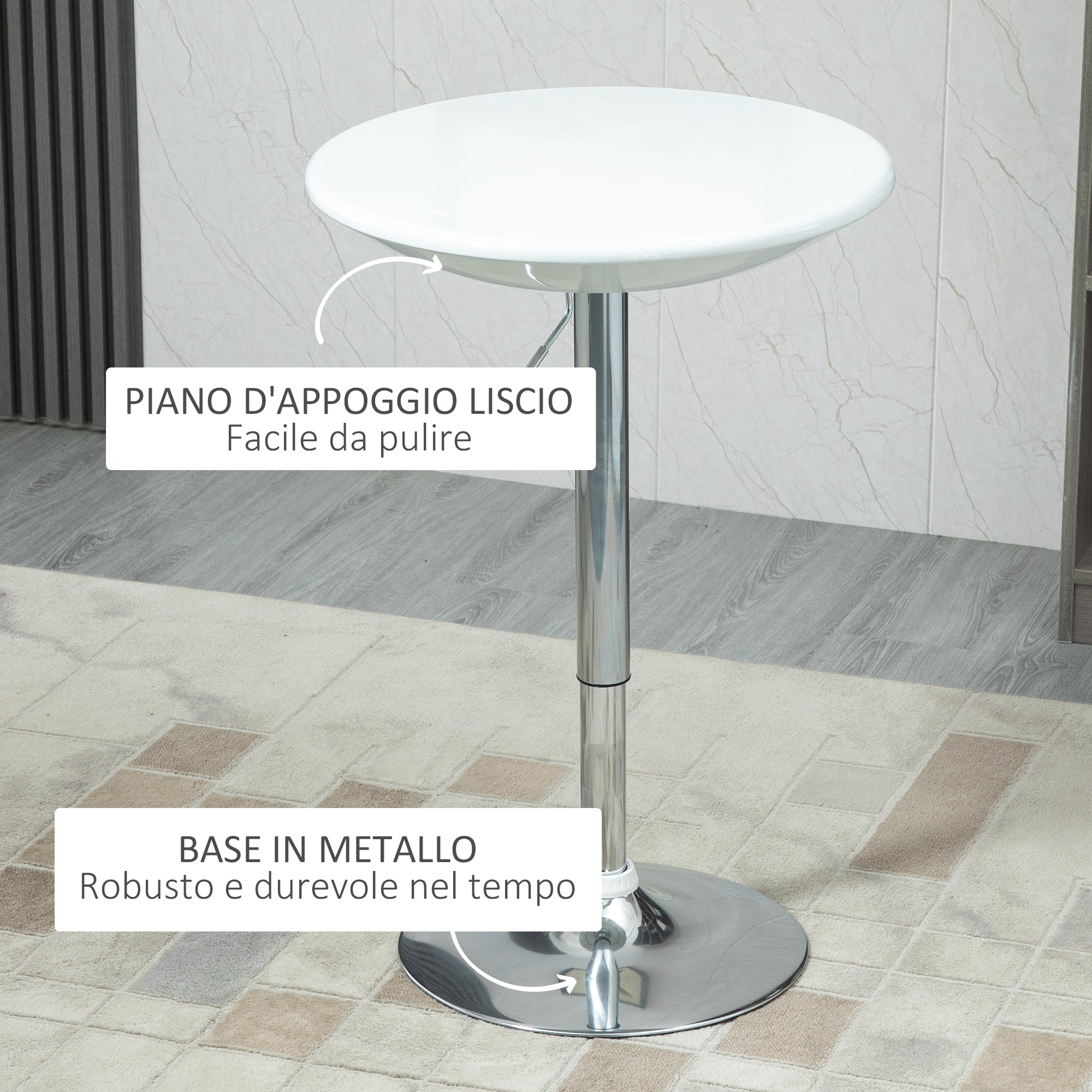 Round bar table with swivel floor, adjustable height with gas leverage and base - white - Borgè