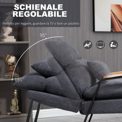 RELLY | Grey Velvet Armchair with Footrest - Borgè