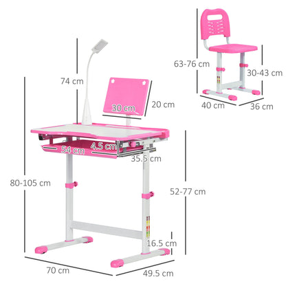 School Desk with Chair for Children 6-12 Years, 70x49. 5x80-105 cm, Pink - Borgè