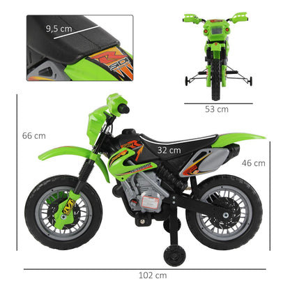 Moto Electric Cross with green wheels for children 3 years and more, 6v speed 6v 2.5km/h battery, 102 x 53 x 66cm - Borgè