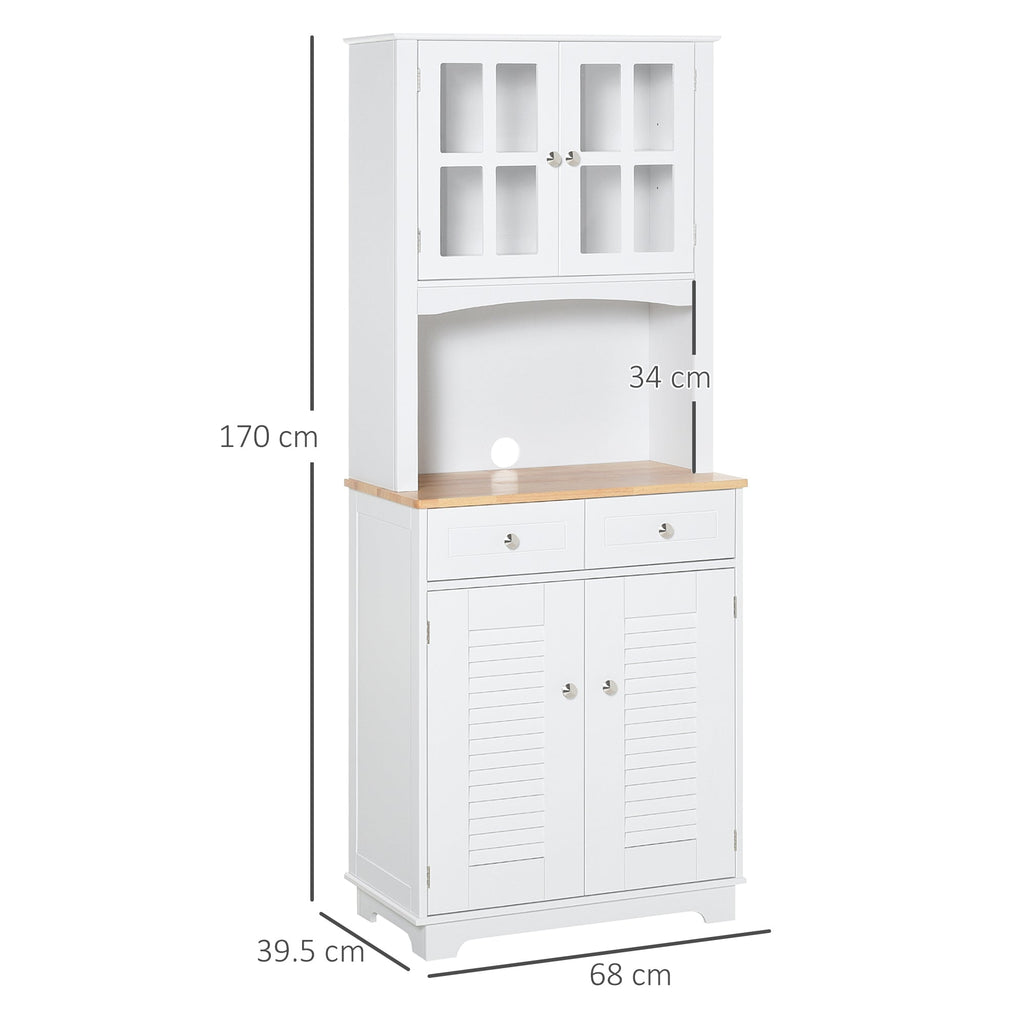 High Credenza For Kitchen, White Wood Buffet Mobile, Classic style, white, 68x39.5x170cm - Borgè