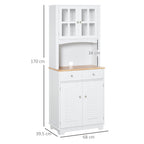High Credenza For Kitchen, White Wood Buffet Mobile, Classic style, white, 68x39.5x170cm - Borgè