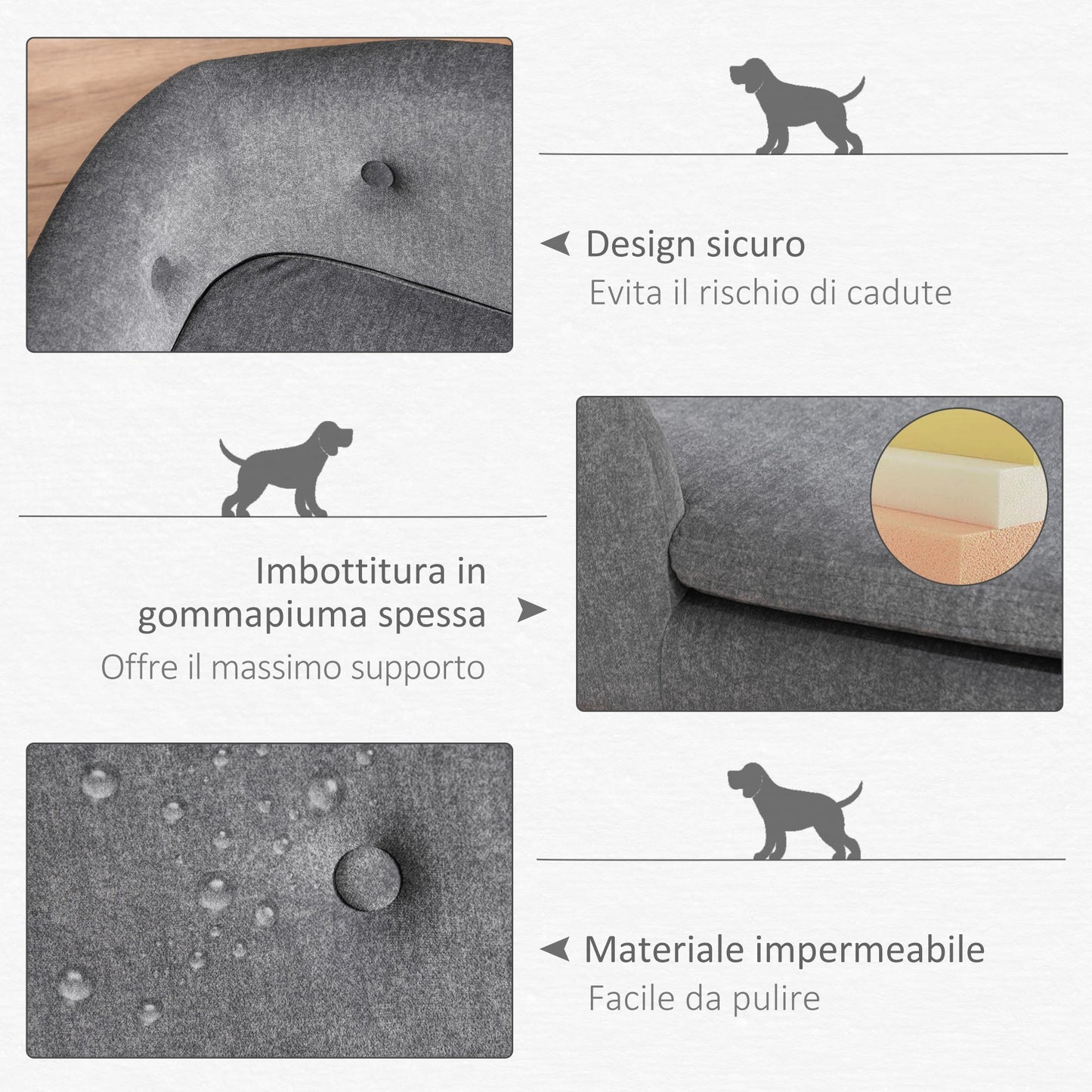 Dog Bed for Small Dogs (Max 10kg) with Washable Cushion, 70x47x30cm - Anthracite Grey - Borgè