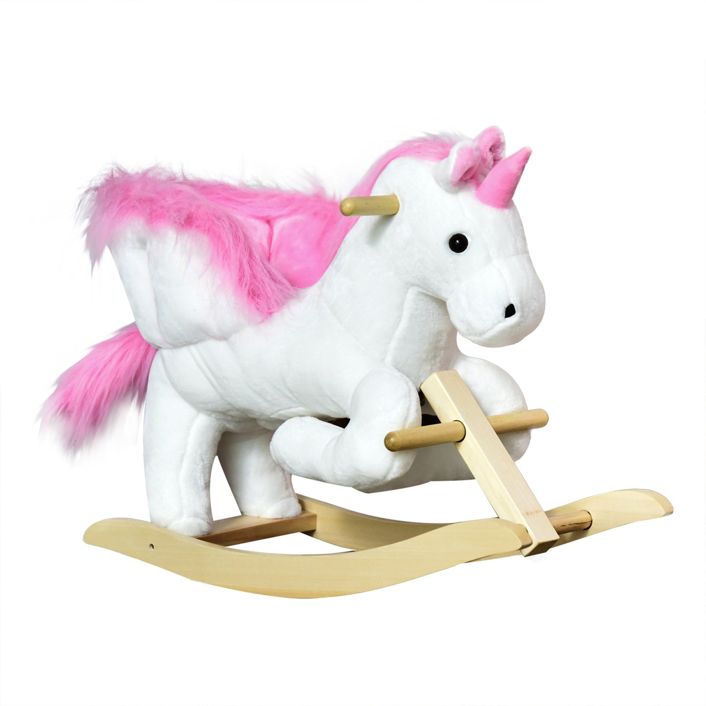 Unicorn Rocking Horse with Music, Metal and Wood Frame, Plush Cover, 65x32x55cm, White Pink