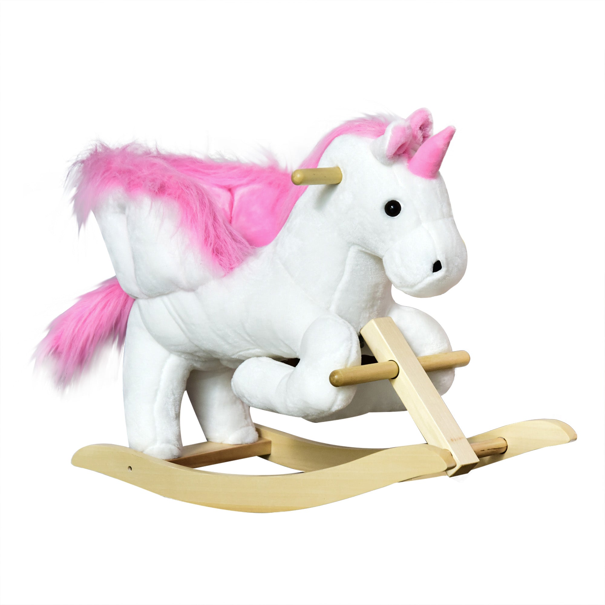 Unicorn Rocking Horse with Music, Metal and Wood Frame, Plush Cover, 65x32x55cm, White Pink - Borgè