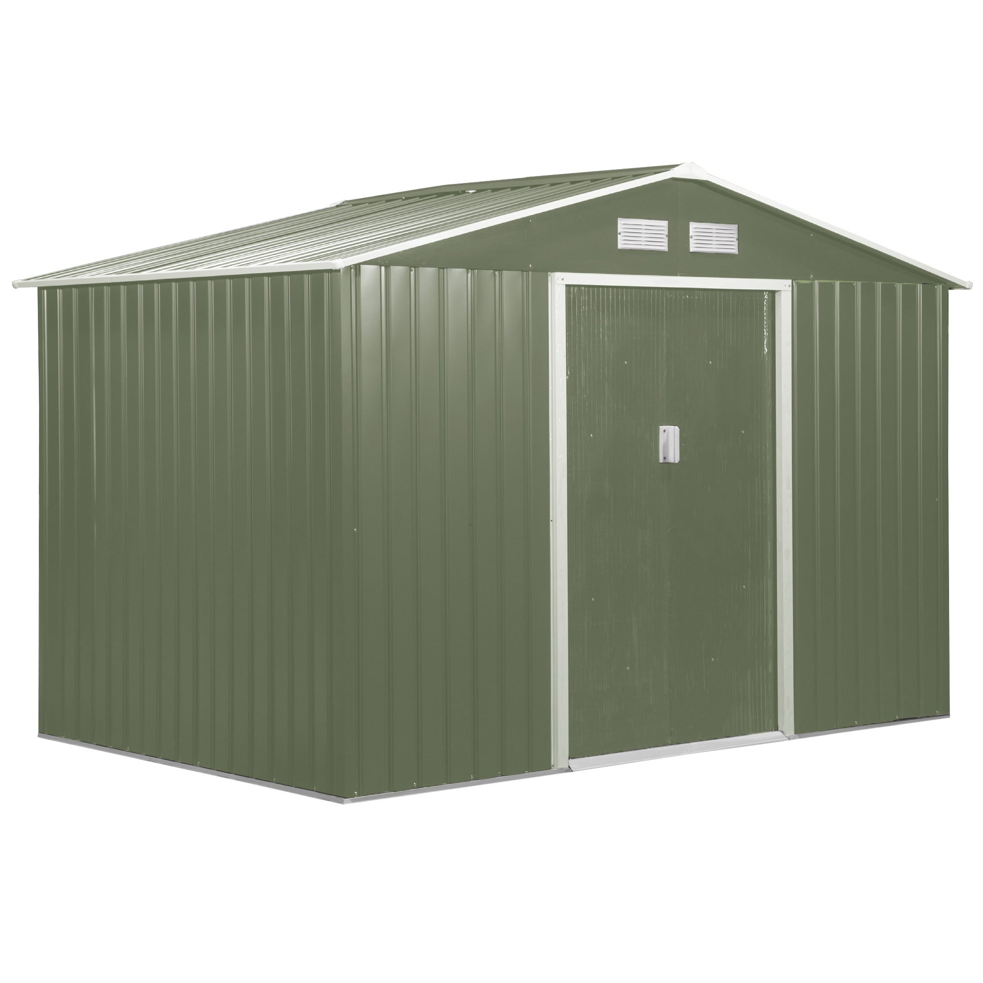 Garden Shed with 2 Sliding Doors and 4 Air Vents in Steel, 277x195x192cm, Light Green - Borge' Group Limited