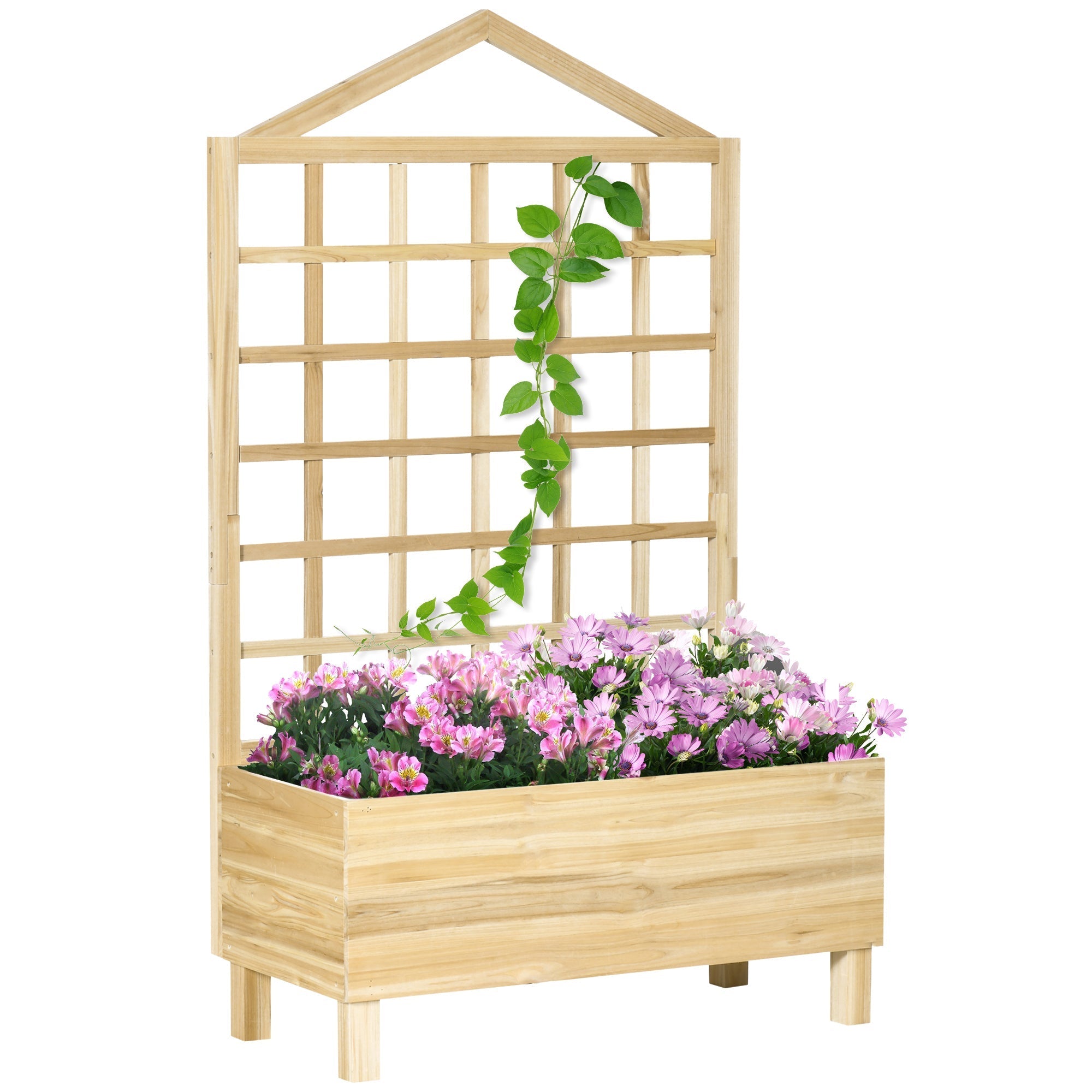 Outdoor Planter in Fir Wood with Trellis and Drainage Holes, 90x43x150 cm - Borge' Group Limited