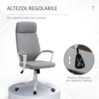Swivel Office Chair with Headrest, Height-Adjustable Armchair with Rocking Function, 63x65x112-120cm, Light Grey - Borgè
