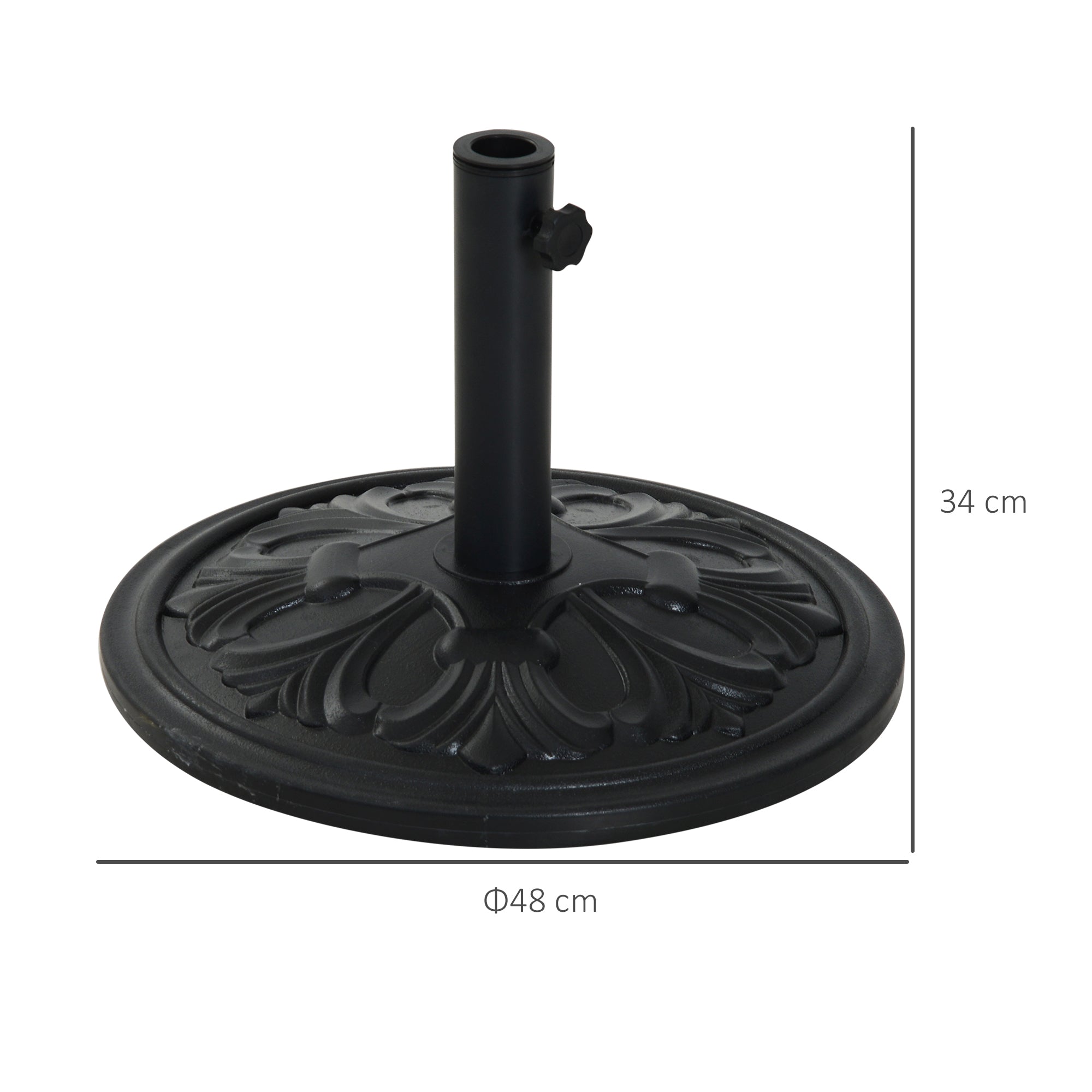 Round Umbrella Base Ø48x34 cm in 13kg Plastic for Ø35/38/48 mm Poles, Black - Borge' Group Limited
