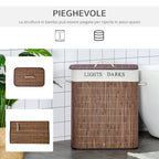 Bamboo basket 100l with 2 compartments, lid and handles, 52x32x63cm - brown - Borgè