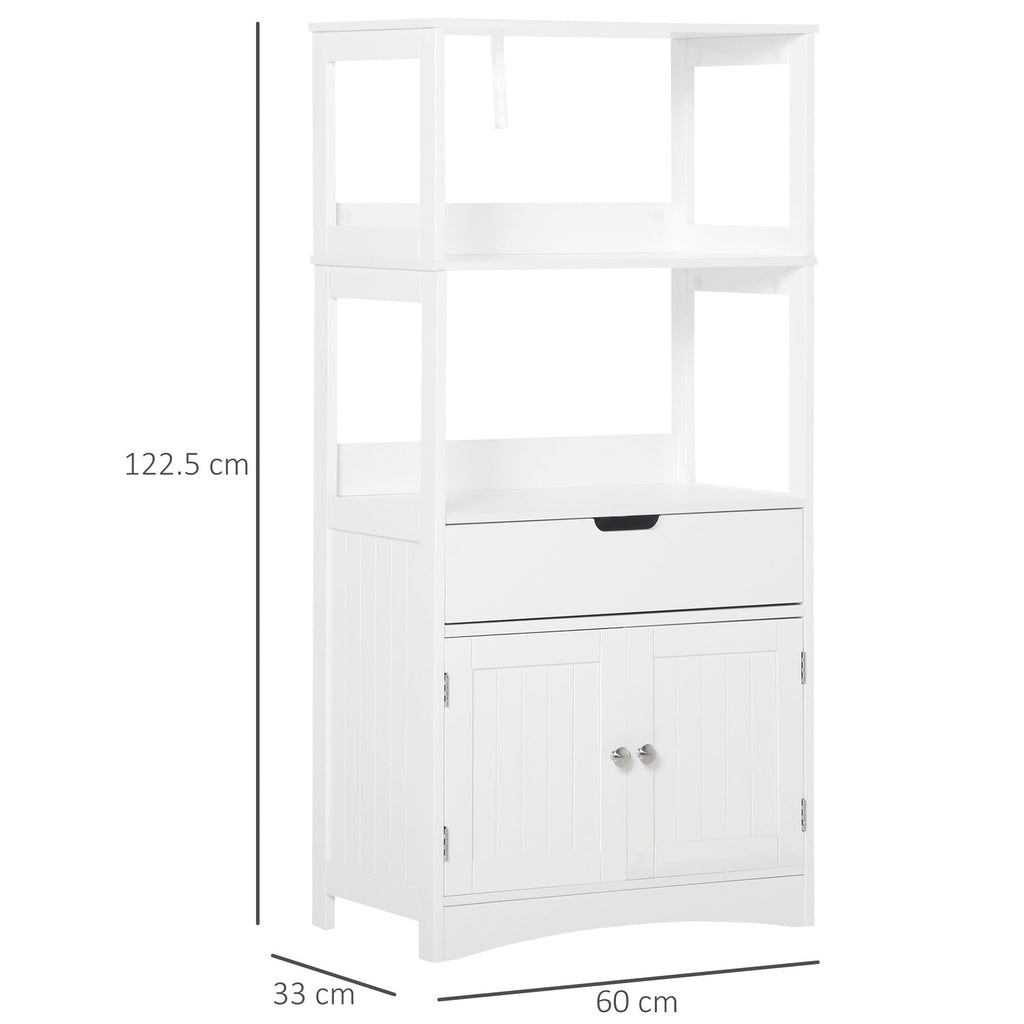 Kleankin Bathroom cabinet with shelves, locker and drawer in wood, white, 60x33x122.5cm - Borgè