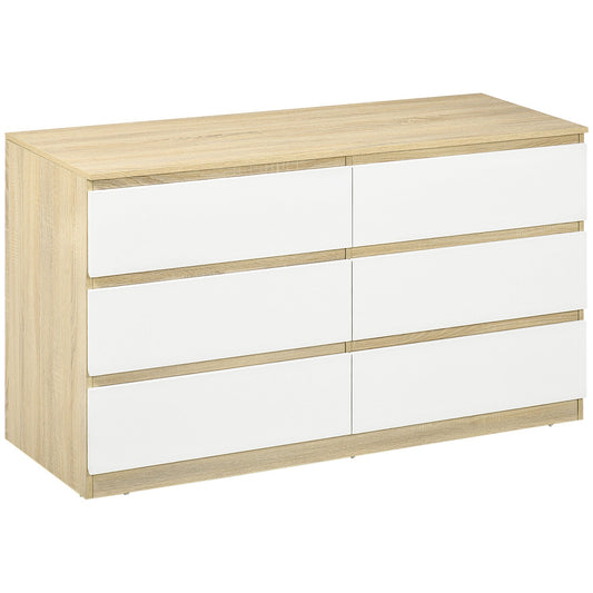 Drawer 6 Modern Drawers in Wooden, 135x48x77cm, White and Wood Color - Borgè