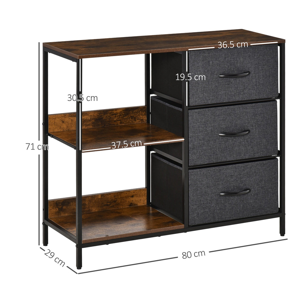 Multiuse chest of drawers with fabric drawers, 80x29x71cm - brown/dark Grey - Borgè