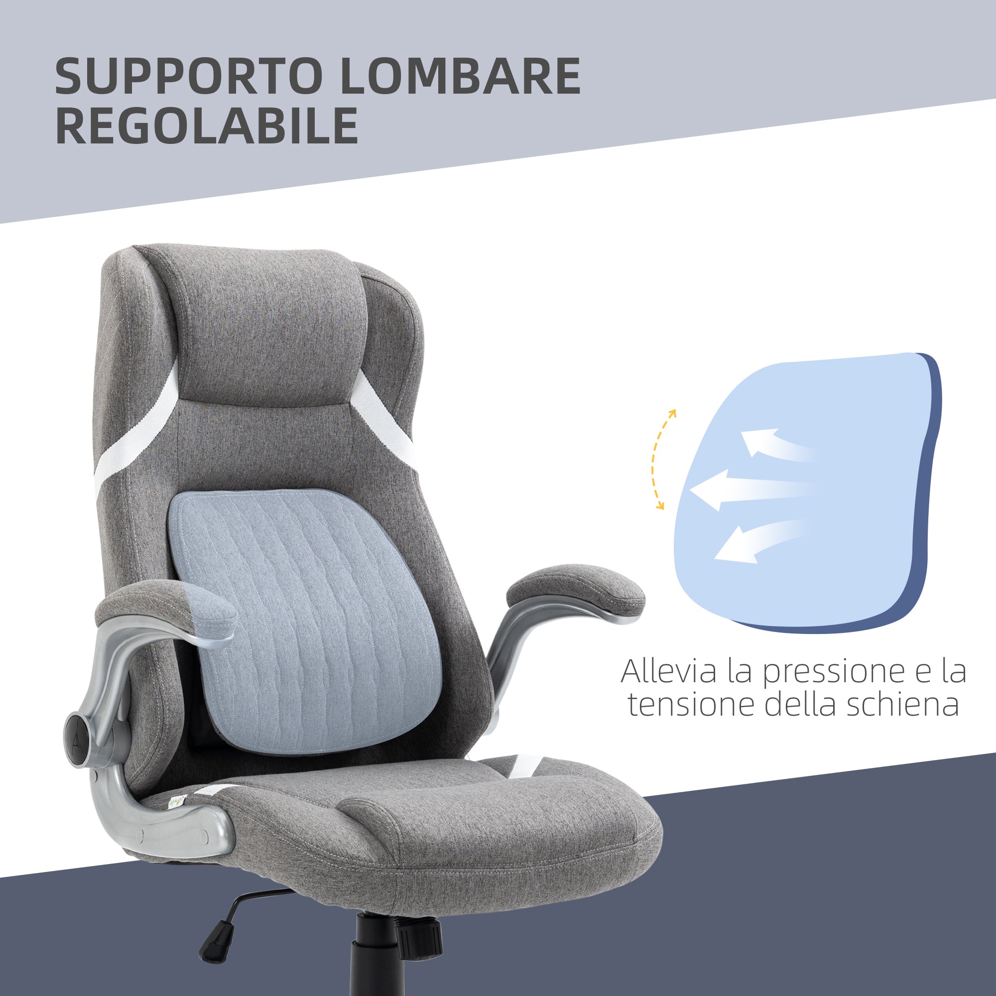 Vicetto office chair reclining in breathable fabric and steel with adjustable height, 68x76x109-117 cm - Borgè