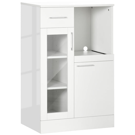 Modern Credenza With lockers and drawer, wooden saving kitchen and glass 60x40x95cm, white - Borgè