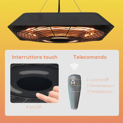 Outsunny heating lamp for exterior with light, 3 power and remote control levels - black - Borgè