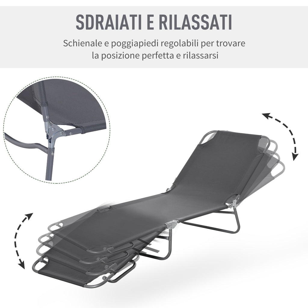 Garden Lounger with 5-Position Adjustable Backrest, Folding Metal and Oxford Fabric Lounger, 187x55x24cm, Grey - Borge' Group Limited