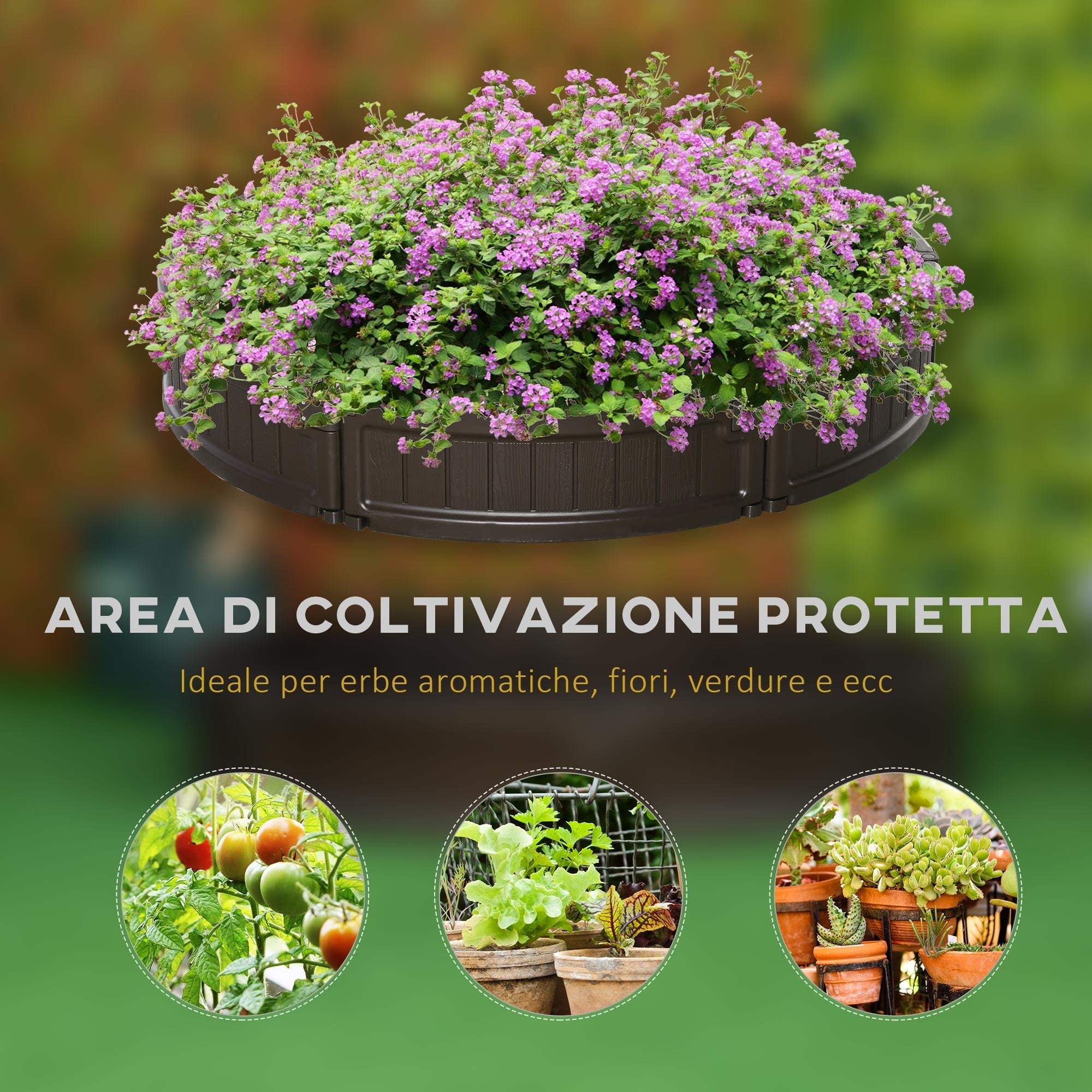 HDPE Raised Garden Bed, Round Outdoor Planter, Φ123x21cm, Brown - Borge' Group Limited