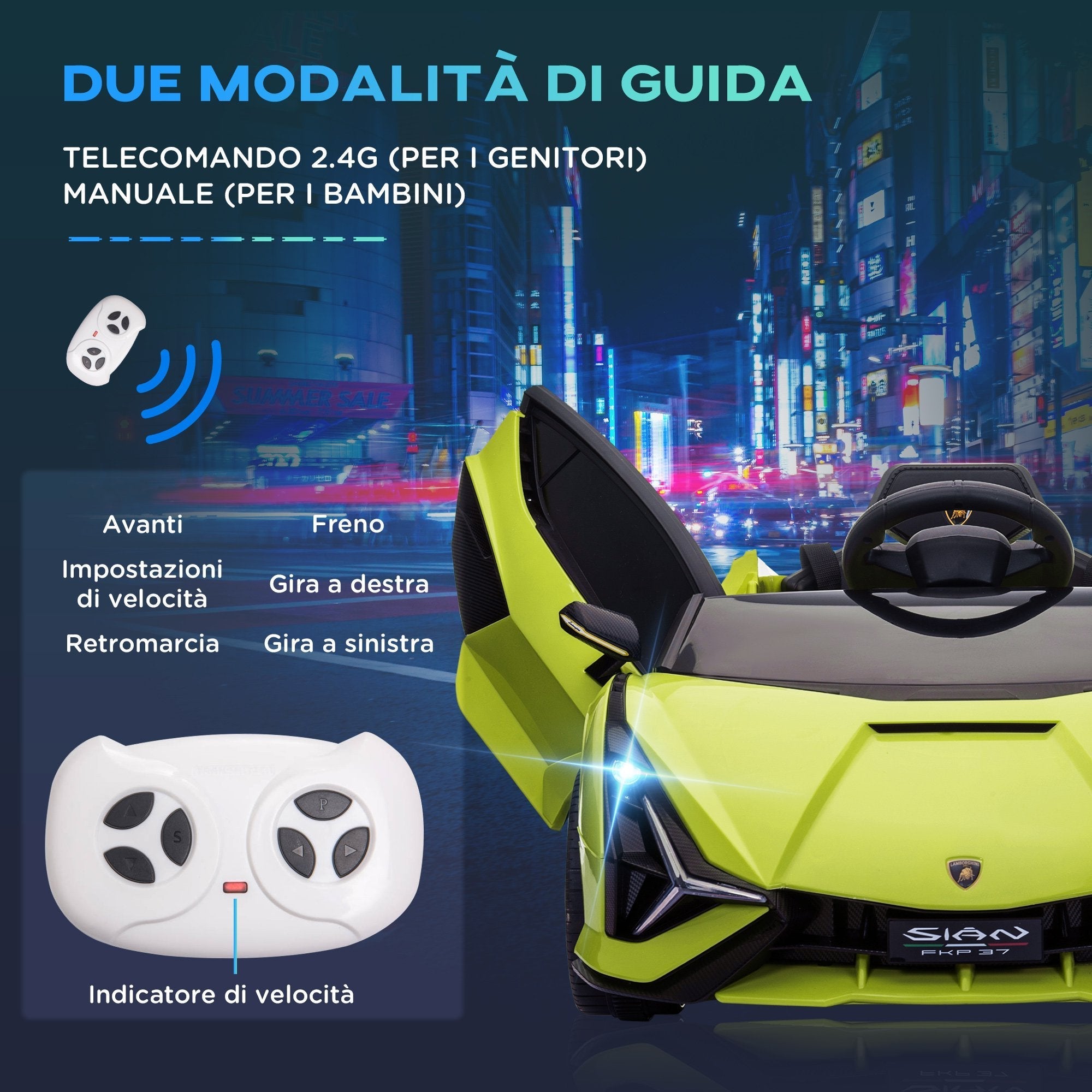 Homcom Electric Machine for Children Lamborghini age 3-5 years - Green - Borgè