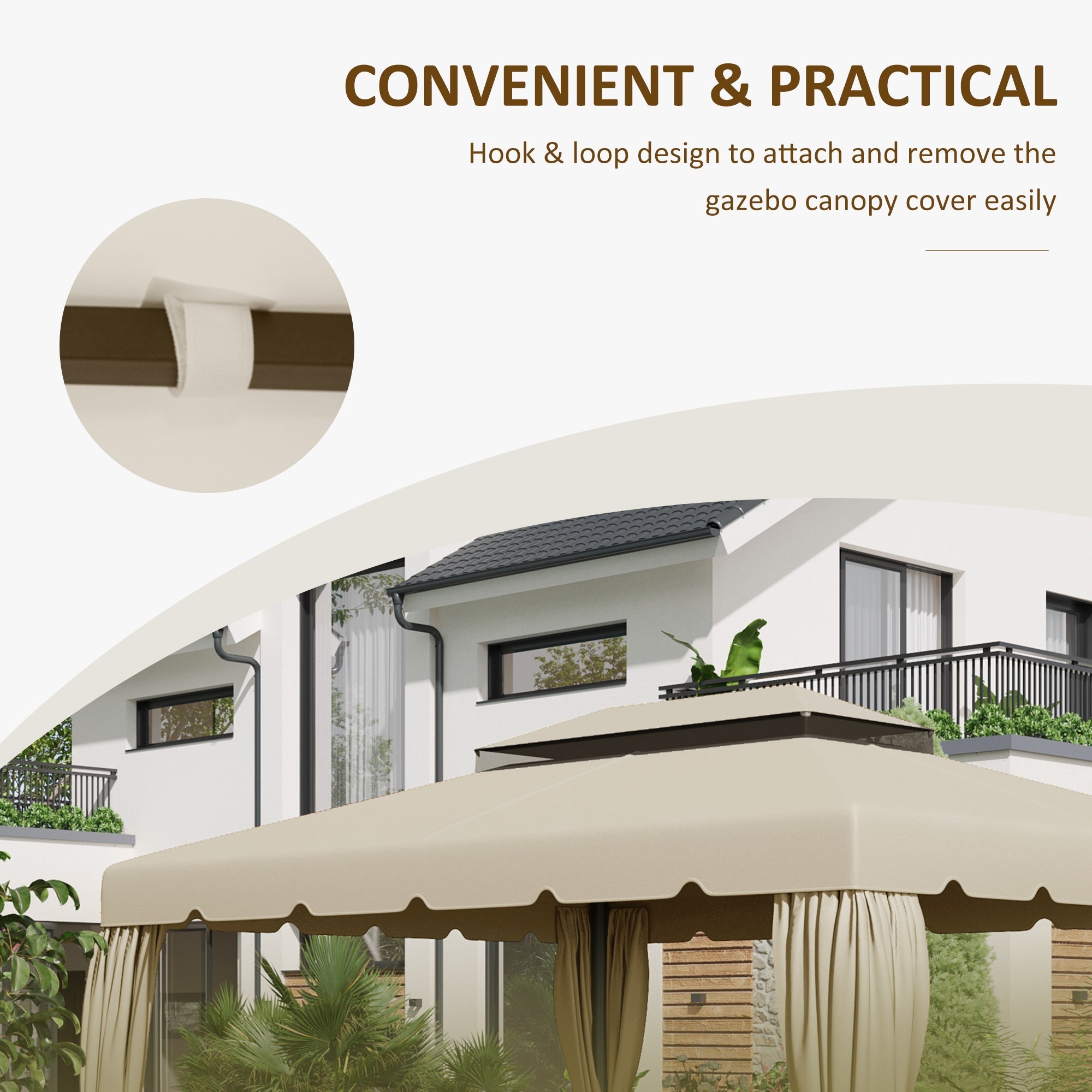 3x4m Garden Gazebo Replacement Canopy with 2 Tier Roof in Beige Polyester - Borge' Group Limited