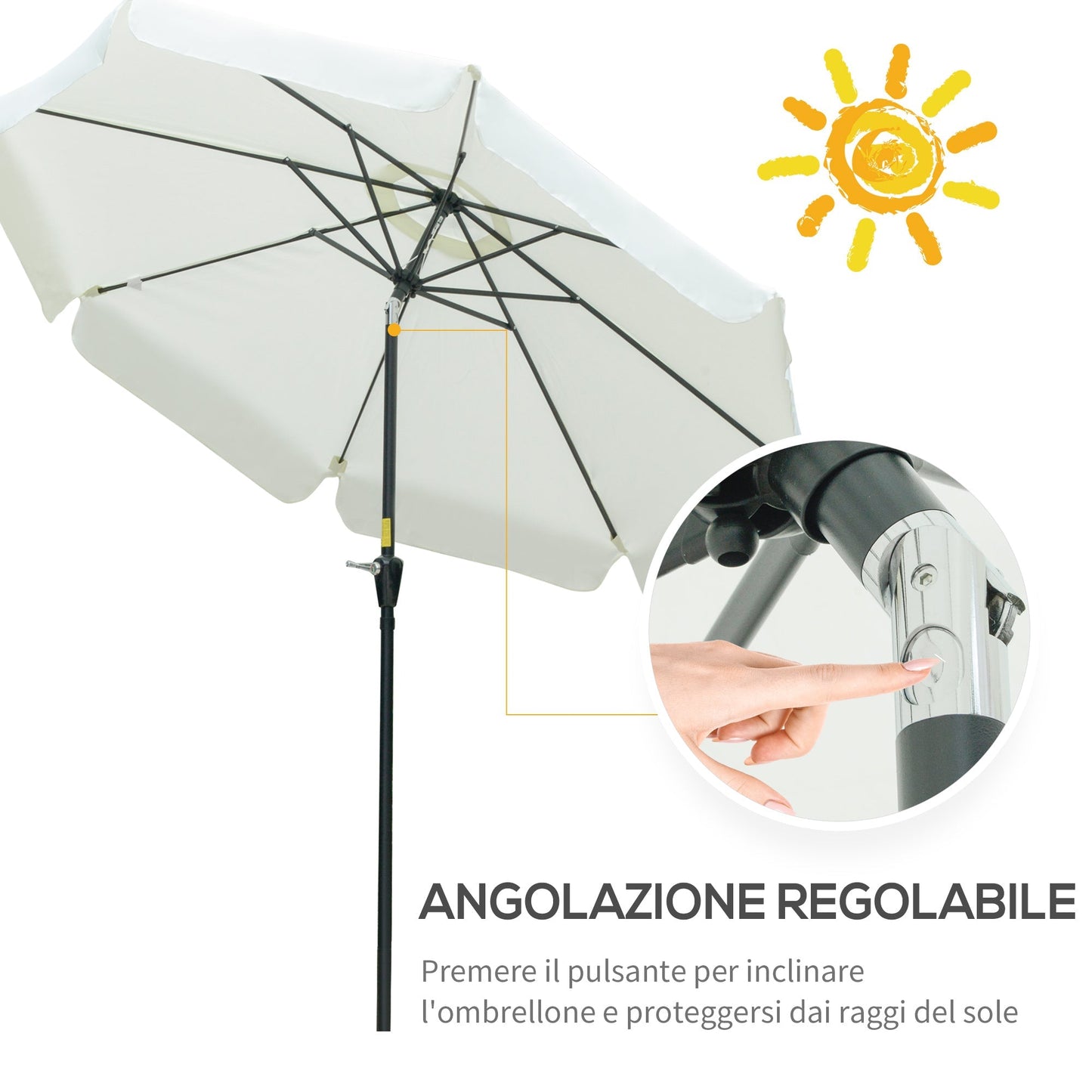 Outsunny Round Garden Umbrella with central pole and upper vent, φ266x250cm, beige - Borgè