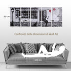 Canvas Print with Little Girl, 80x40cm, 5 Pieces for Home and Office, Pine Wood Canvas and Water-Based Paint, Black White Red - Borgè