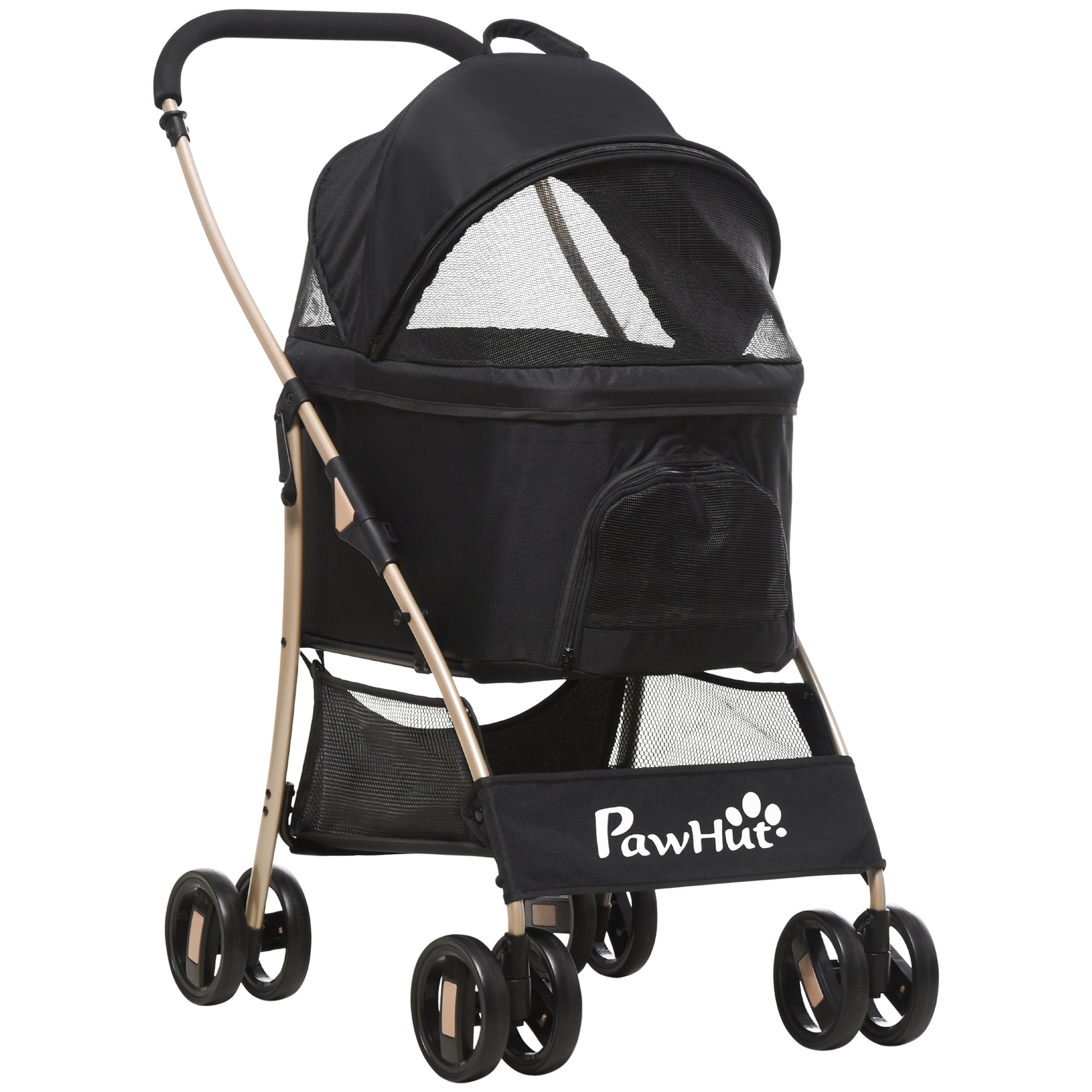 Foldable Dog Stroller with Removable Carrier and Canopy, 82x49. 5x98cm, Black - Borge' Group Limited