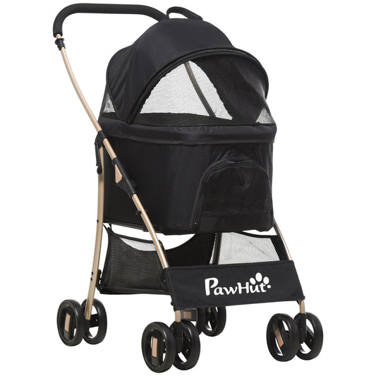 PAWHUT Folding dog stroller with removable transport and roof, 82x49.5x98cm, black