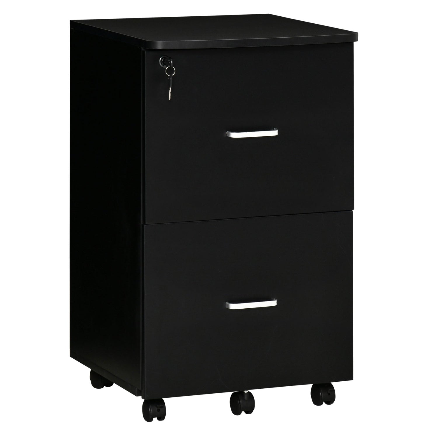 Vash office cabinet with 2 drawers and 5 wheels, MDF and chipboard file, 43x45x72 cm, black - Borgè