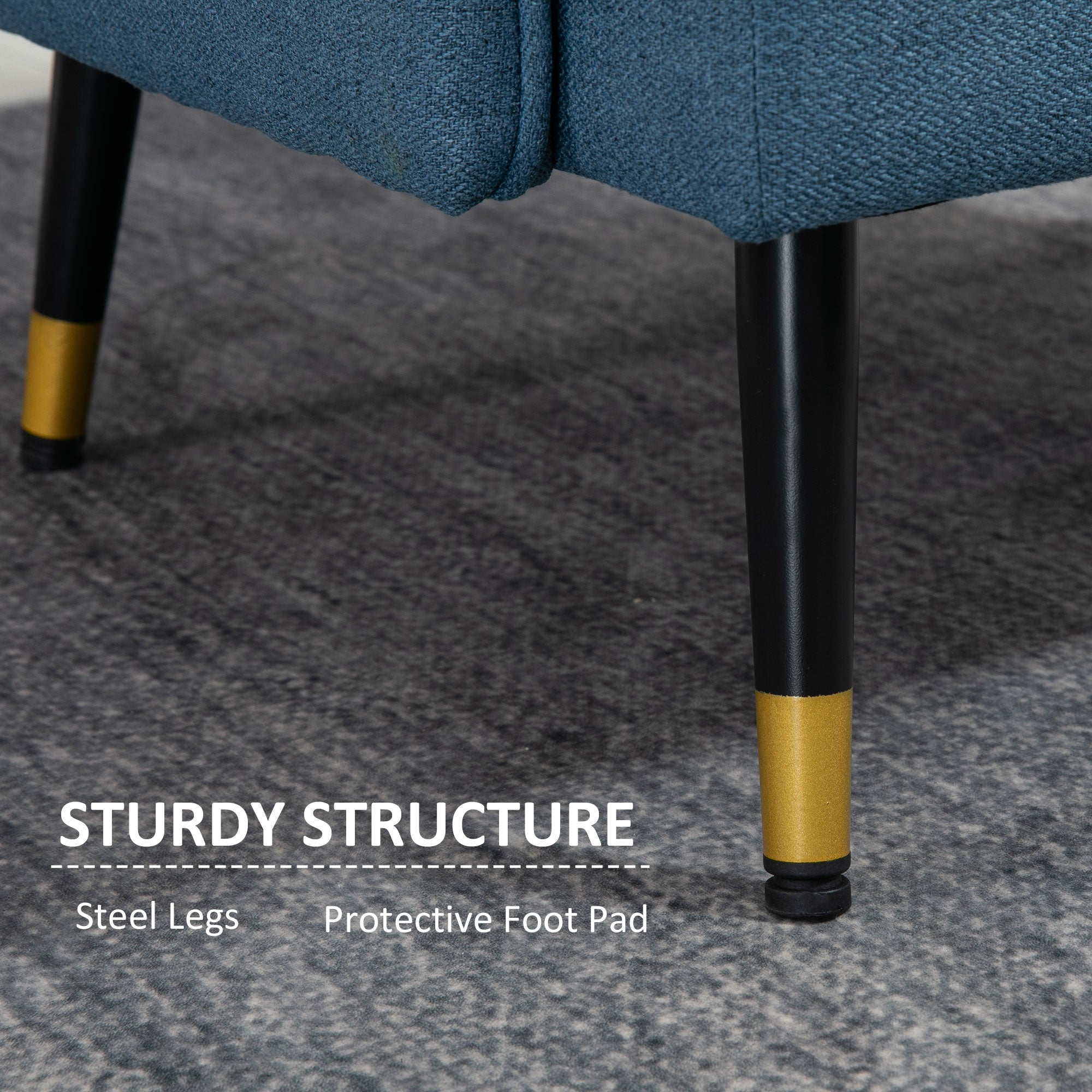 Modern Living Room and Bedroom Armchair With Uncheded Seat and Lino Effect Fabric, 76x68x80 cm, blue - Borgè