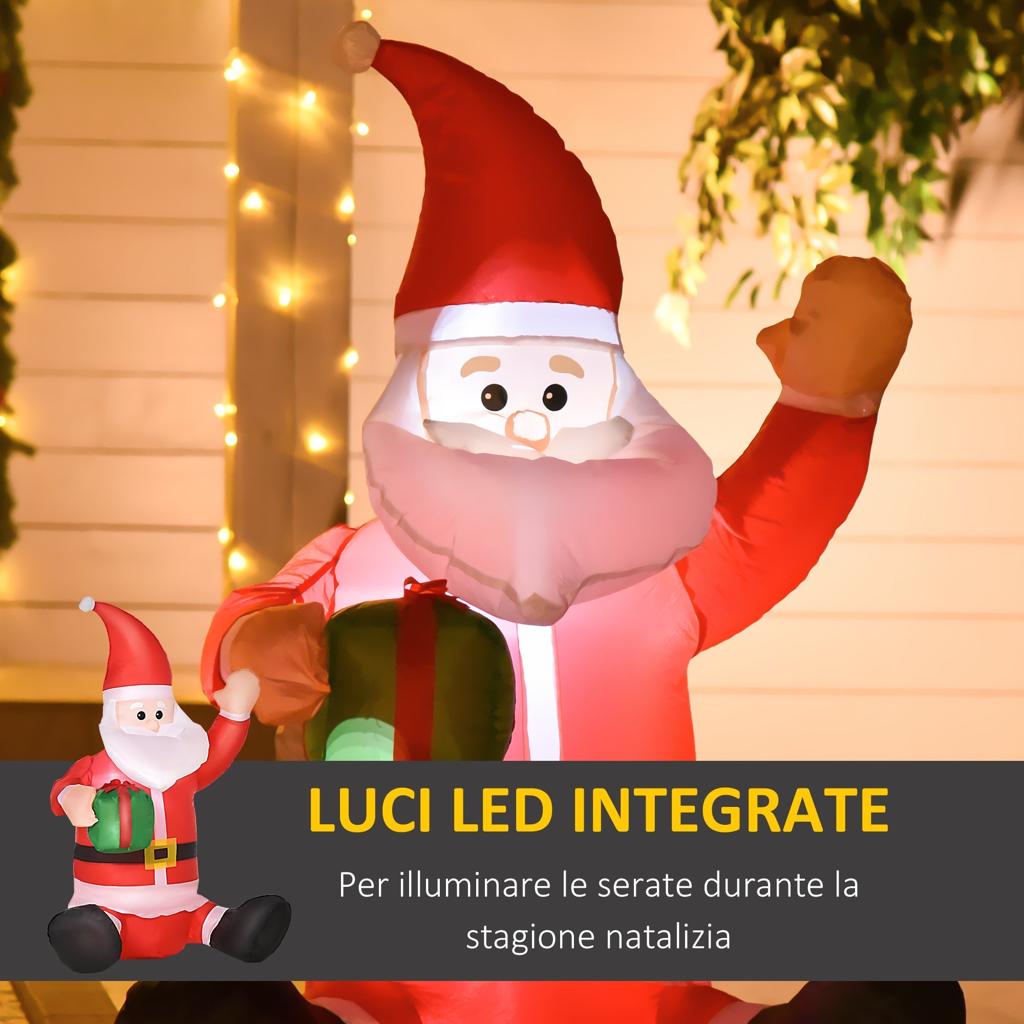 Santa Claus Waterproofing Waterproof Outdoor with 120cm LED lights - Red - Borgè