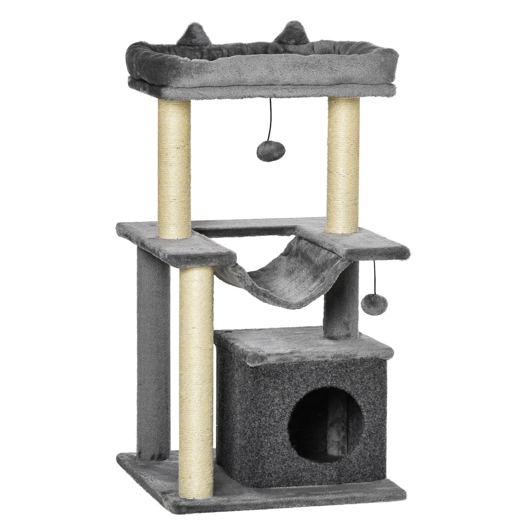 Cat Tree for cats with Scratch Pole and Hammock height 100cm - Grey - Borge' Group Limited
