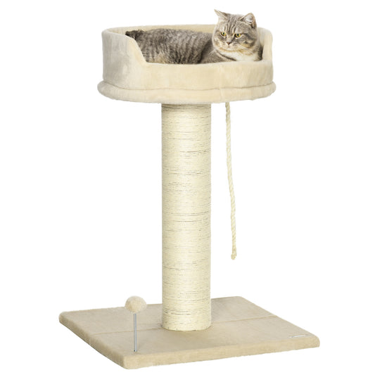 PAWHUT TRAGRAFFI tree for cats with cot and ball in plush and pole in sisal 55x55x83cm beige - Borgè