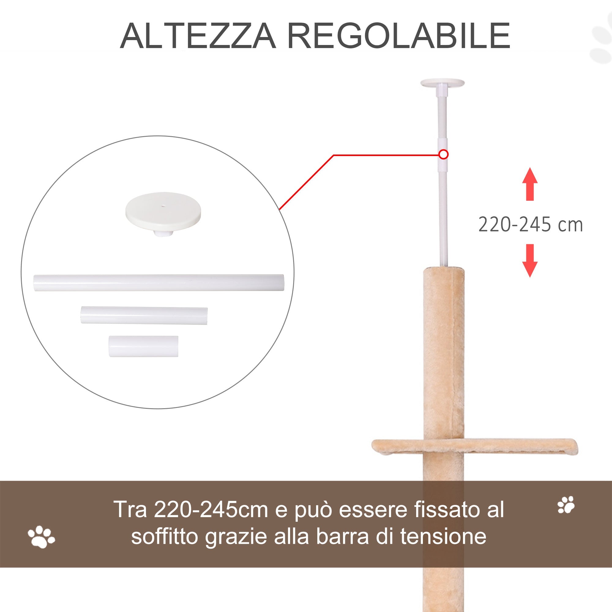 Cat Tree for cats with Scratch Pole for up to 5 Kgs Cat 210-240cm - Borge' Group Limited