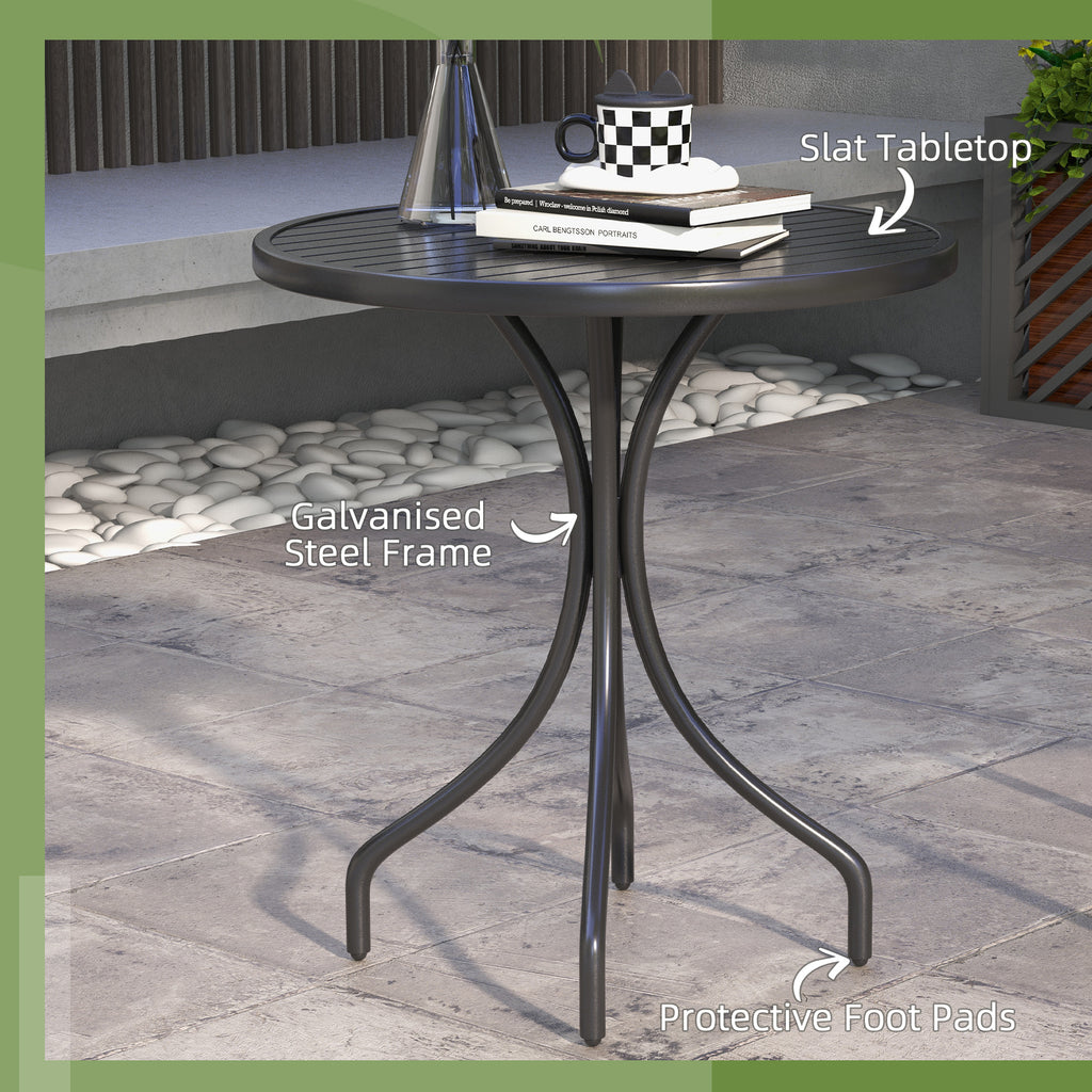 Outsunny round garden table with steel slat top, Ã˜66x71.5cm, black - Borgè