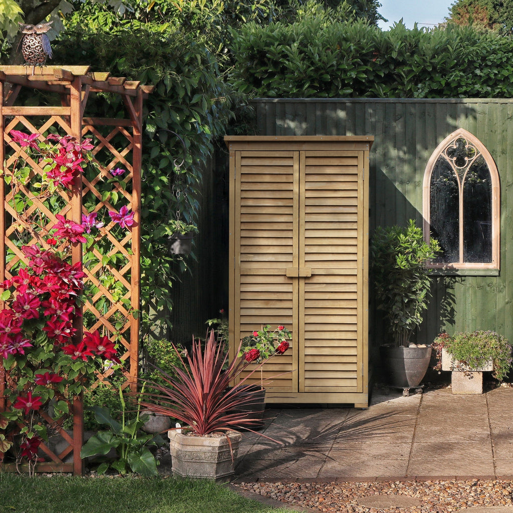Wooden Garden Shed with Waterproof Roof, Outdoor Garden Tool Cabinet with 3 Shelves, 87x46.5x160cm - Borge' Group Limited