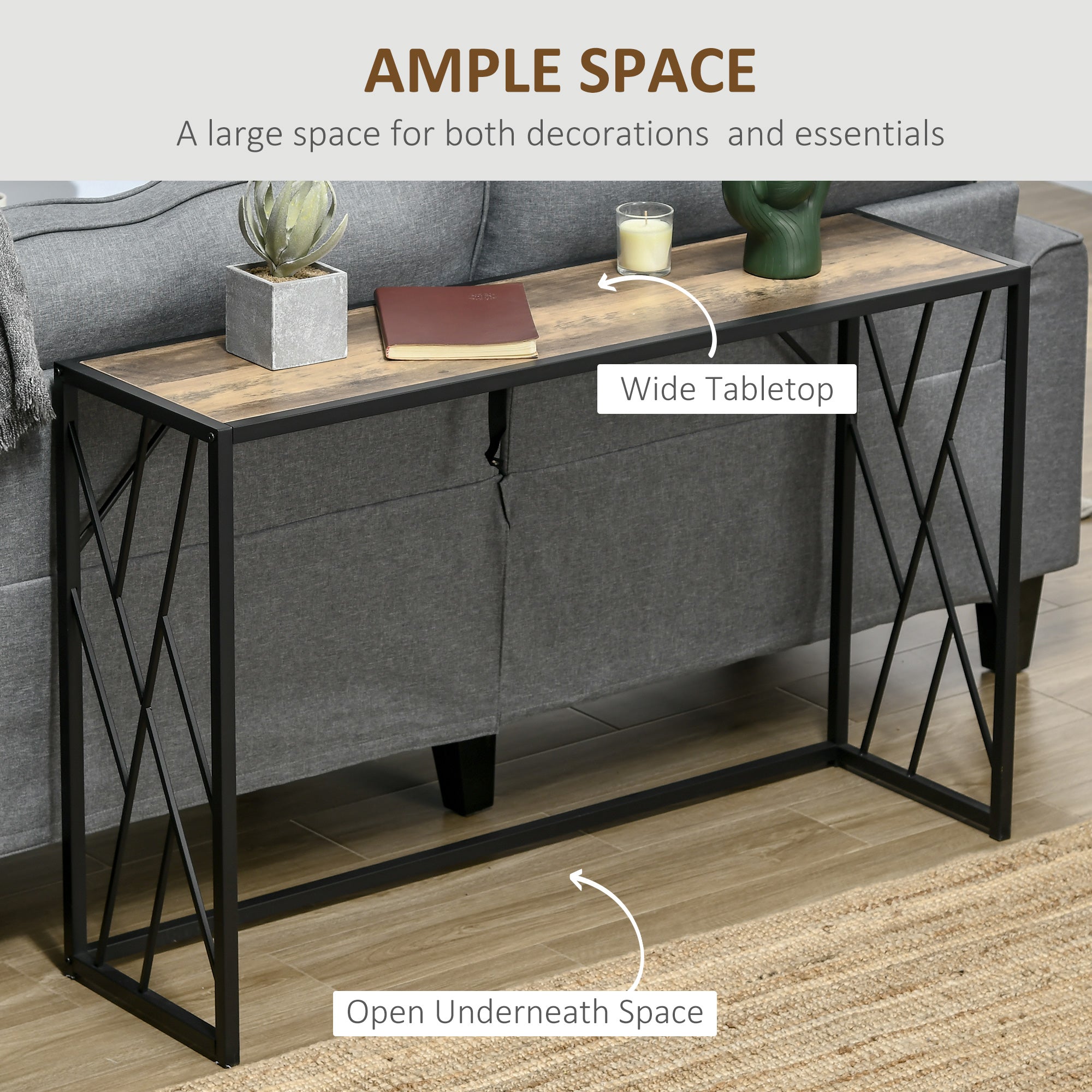 Table Industrial Steel and Wood Industrial Style, 120x35x75cm, Marrone - Borgè