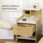 Homcom modern bedside table with 2 sockets and USB ports and a chipboard drawer, 40x40x60cm, wooden color - Borgè