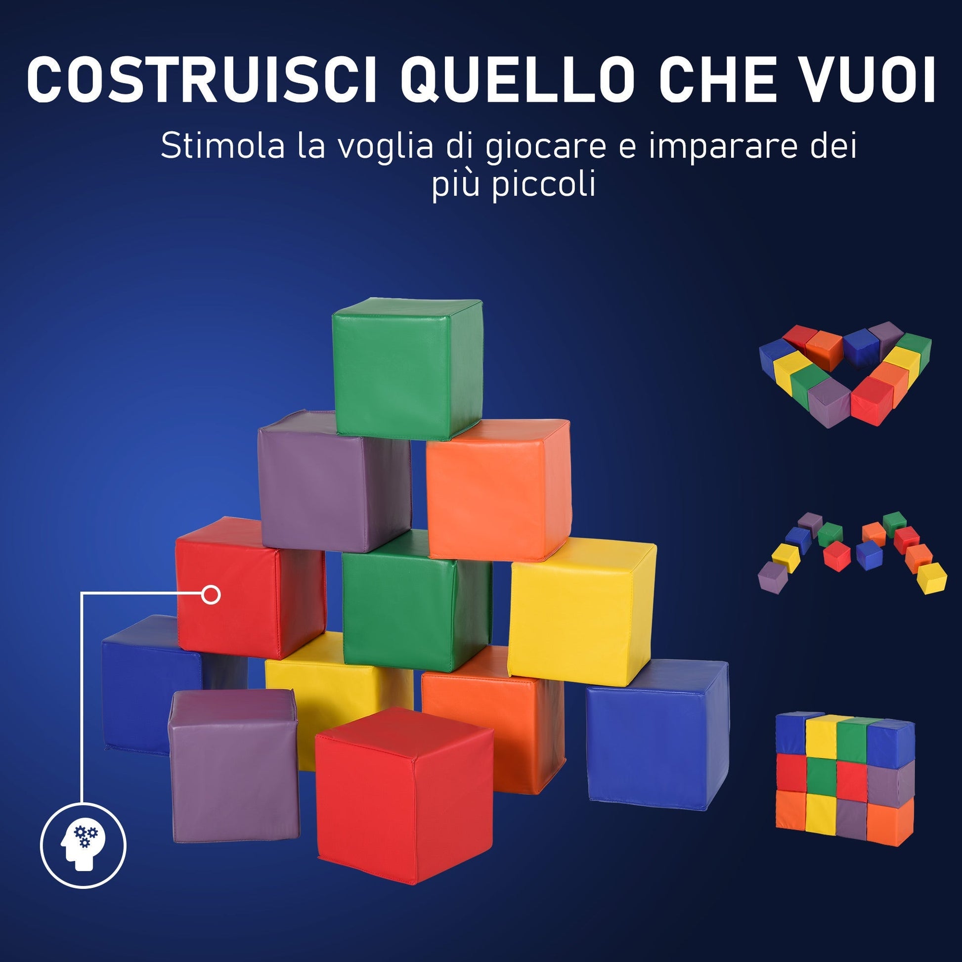 Set 12 Soft cubes game for educational children from 2 years up, 20x20x20cm, multicolor - Borgè