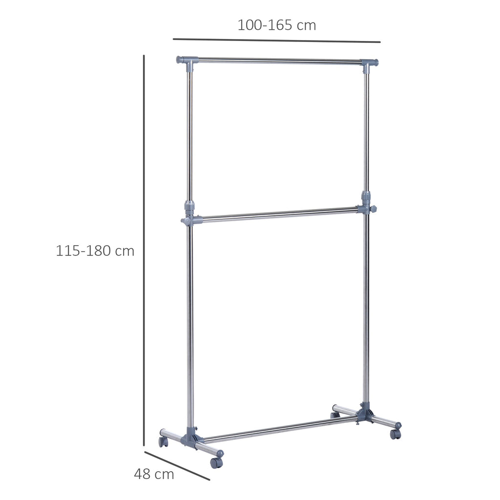 Stenter bend with adjustable height and extension, 4 swivel wheels, stainless steel and ABS, 165x48x180cm - Borgè