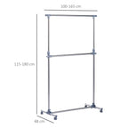 Stenter bend with adjustable height and extension, 4 swivel wheels, stainless steel and ABS, 165x48x180cm - Borgè