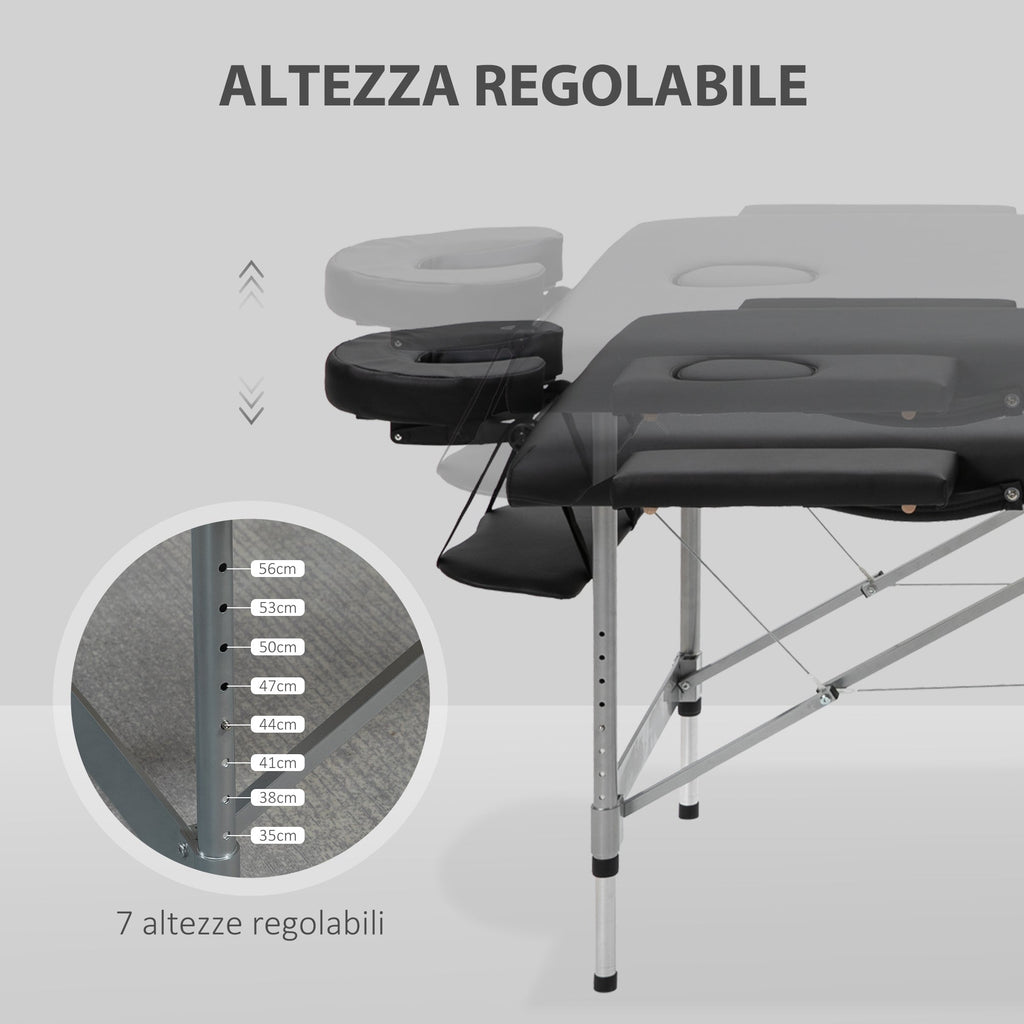 Beauty Bed / Portable Folding Massage Table with Adjustable Height and Padded Seat, 186x71x62-83 cm, Black - Borge' Group Limited