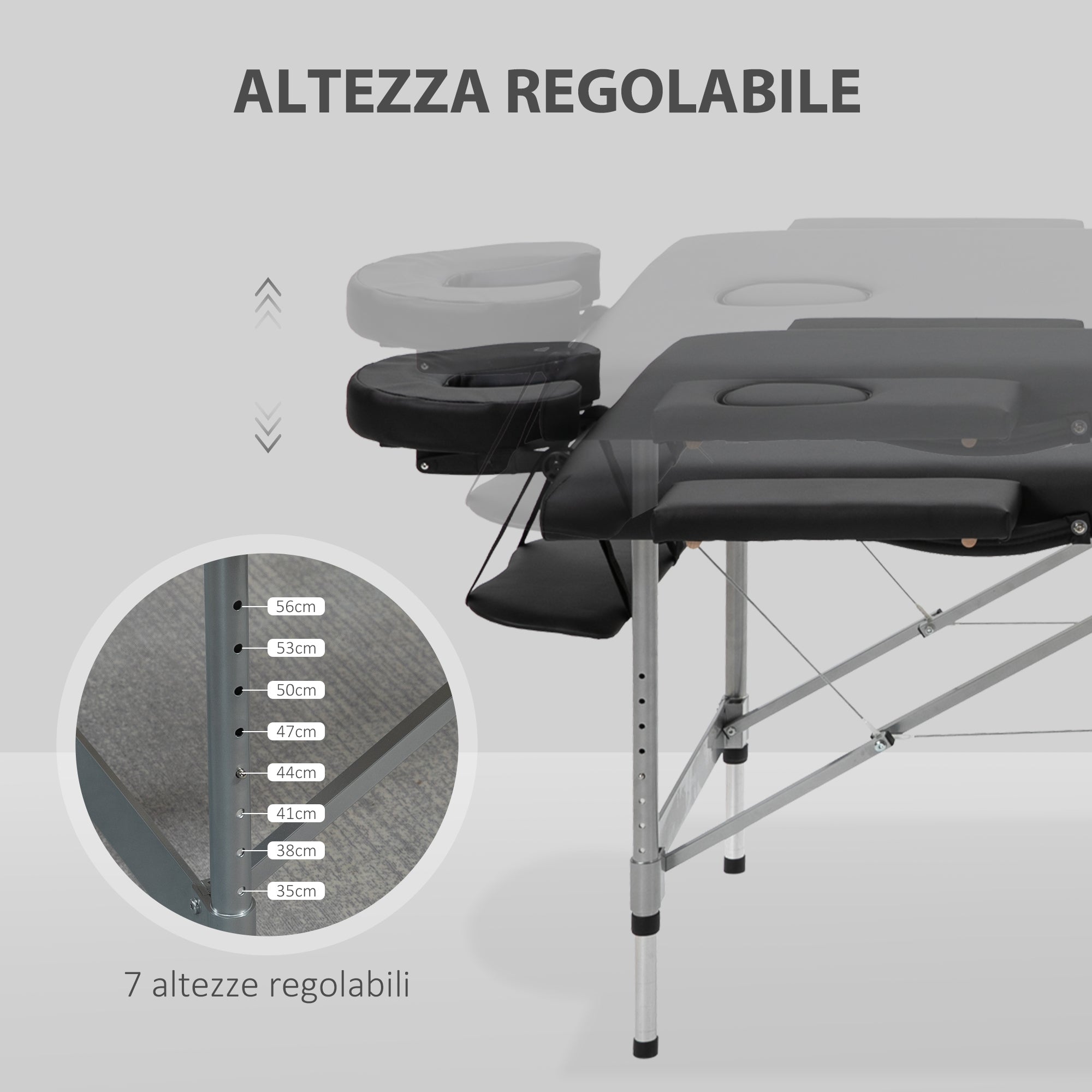 Beauty Bed / Portable Folding Massage Table with Adjustable Height and Padded Seat, 186x71x62-83 cm, Black - Borge' Group Limited