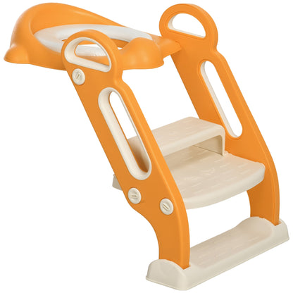 Toilet Child Seat with folding ladder, side handles and removable pillow, orange - Borgè